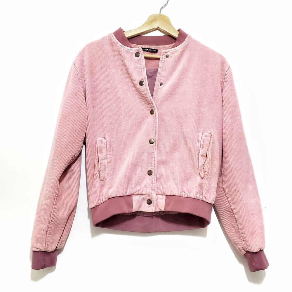 Brandy Melville | Soft and Warm Pink Corduroy Button Up Bomber Jacket - FLAW
